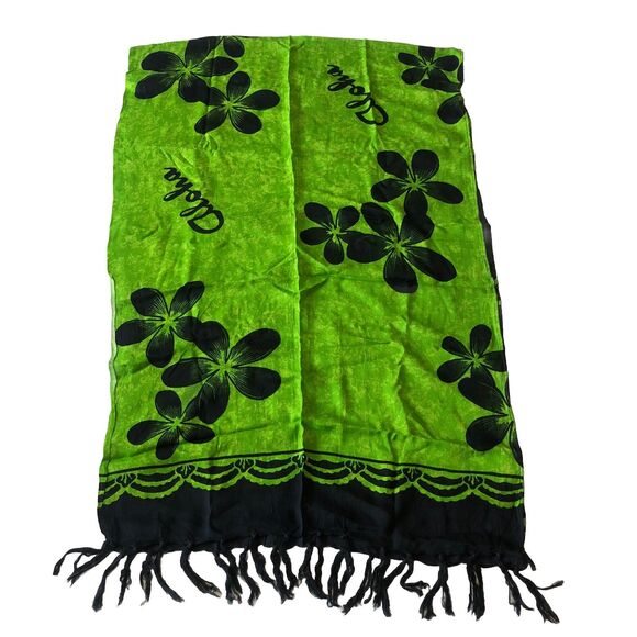 Green And Black Floral Beach Sarong Scarf - Picture 2 of 10